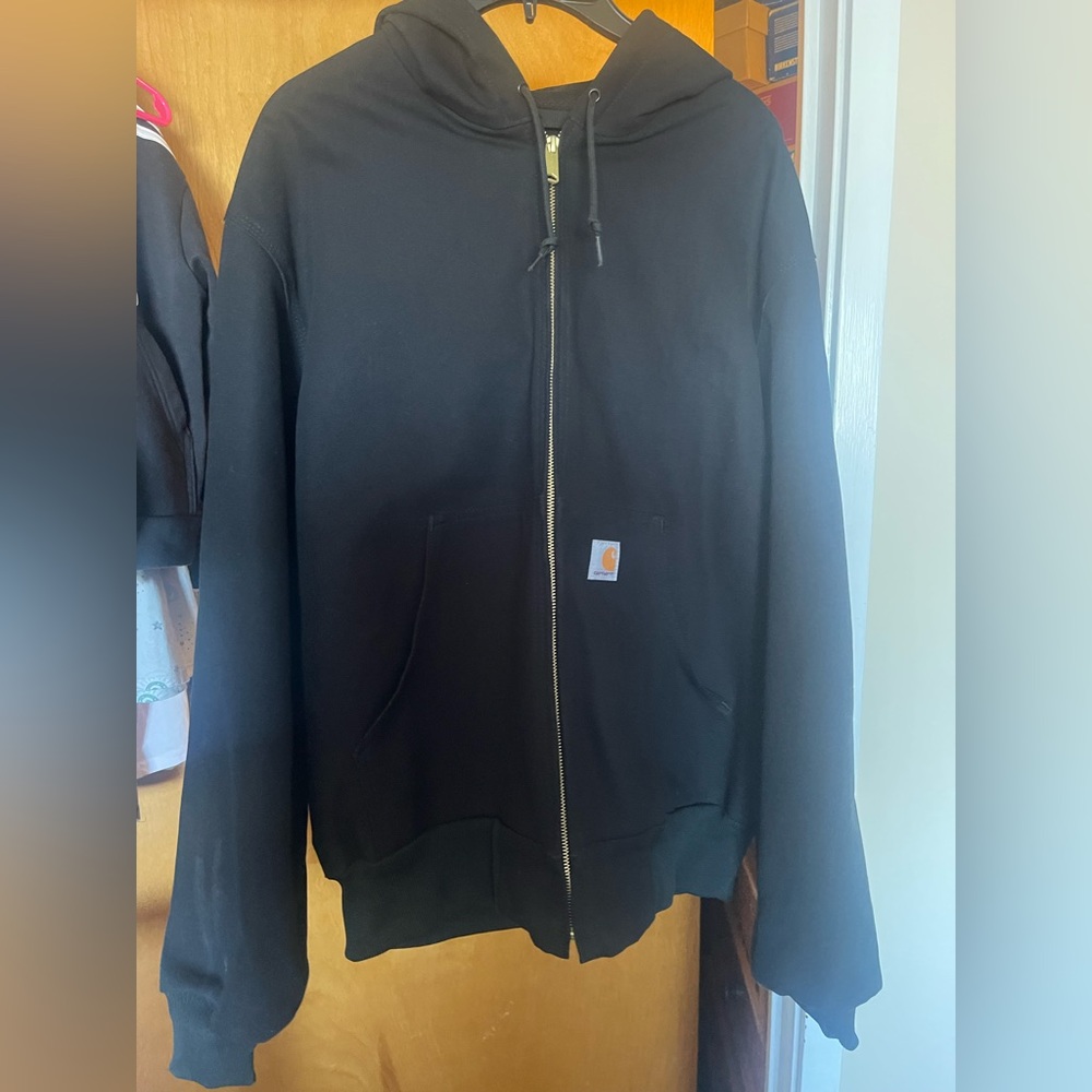 New Men's Black Cotton Hooded Duck Jacket size Large